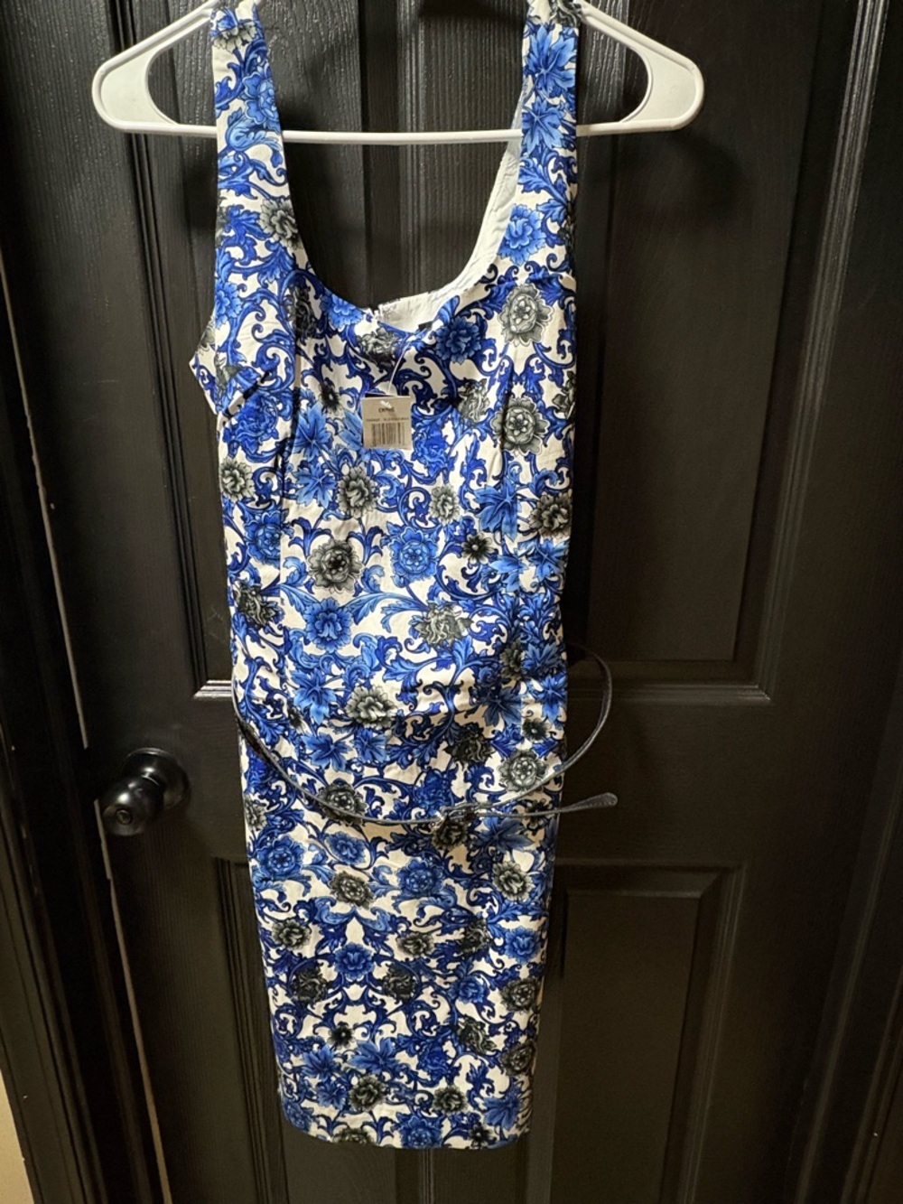 Premise Blue and White Floral Midi Sheath Dress - Picture 1 of 5